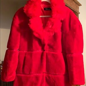 Vibrant Red Faux Fur Coat